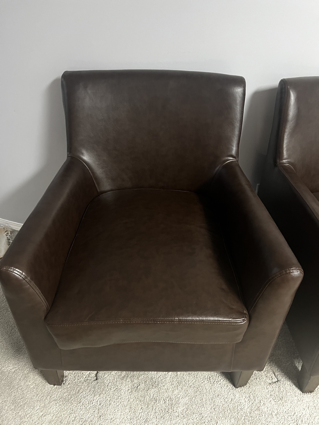 Pair of Brown Leather Armchairs