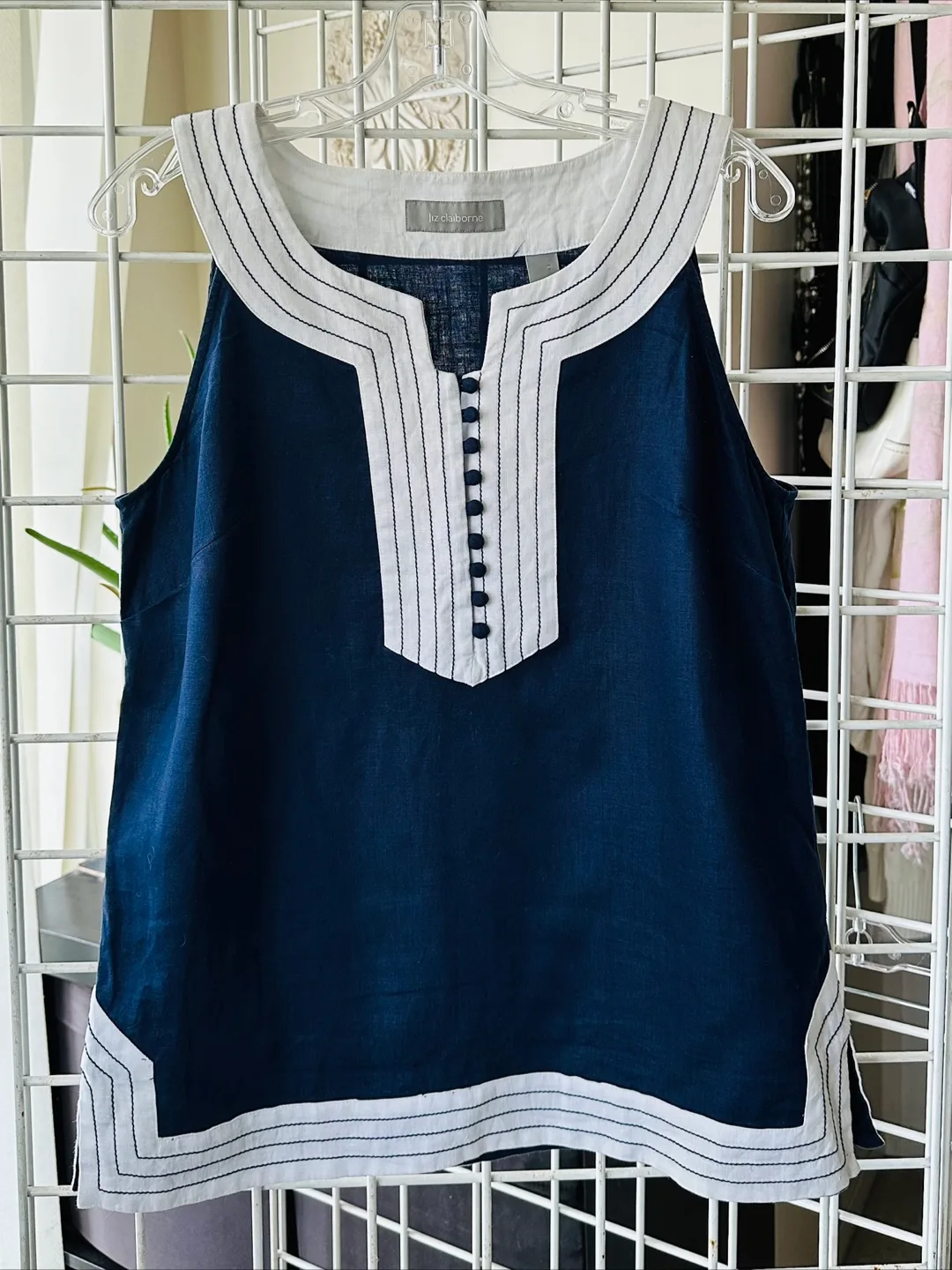 Liz Claiborne Navy Blue Linen Tank Top - Size Medium thumbnail