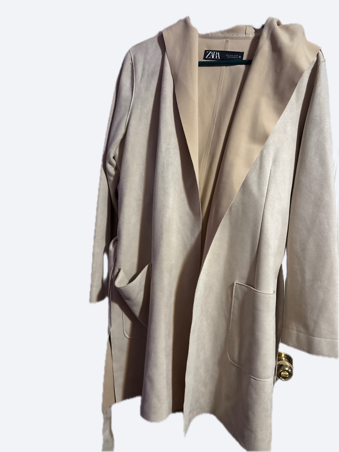 Zara Beige Suede Hooded Jacket with Belt
