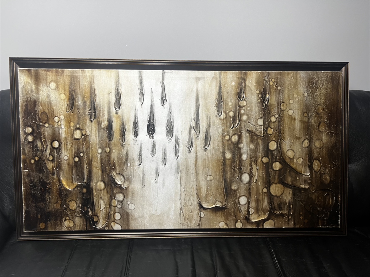 Abstract Gold and Brown Framed Canvas Wall Art