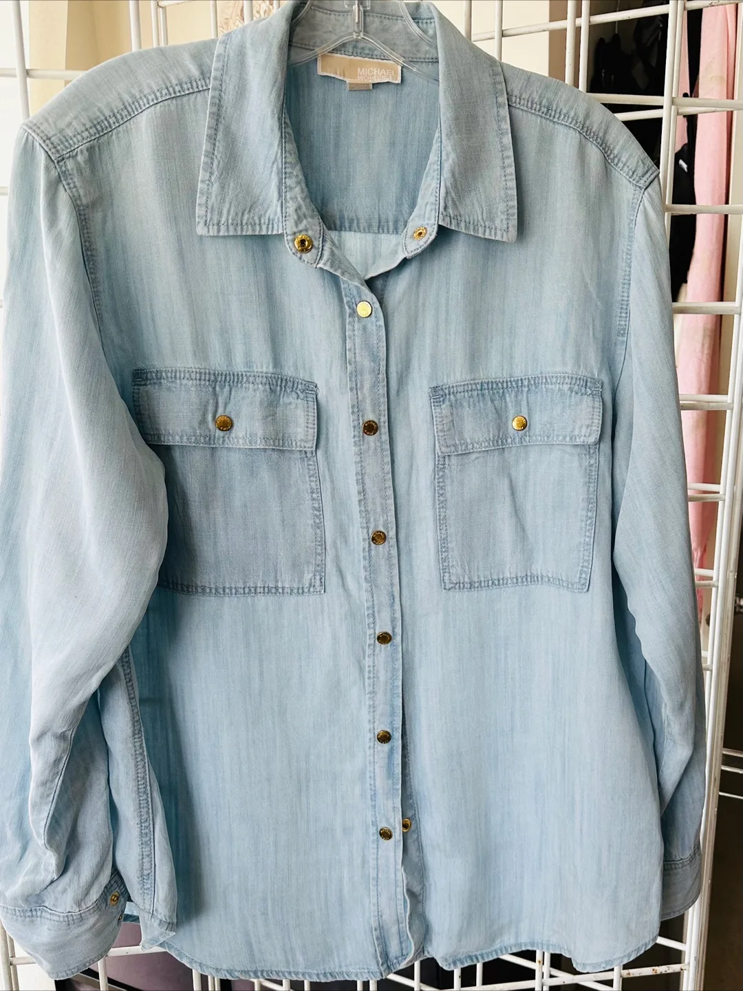 Michael Michael Kors Light Wash Denim Shirt - Size L thumbnail