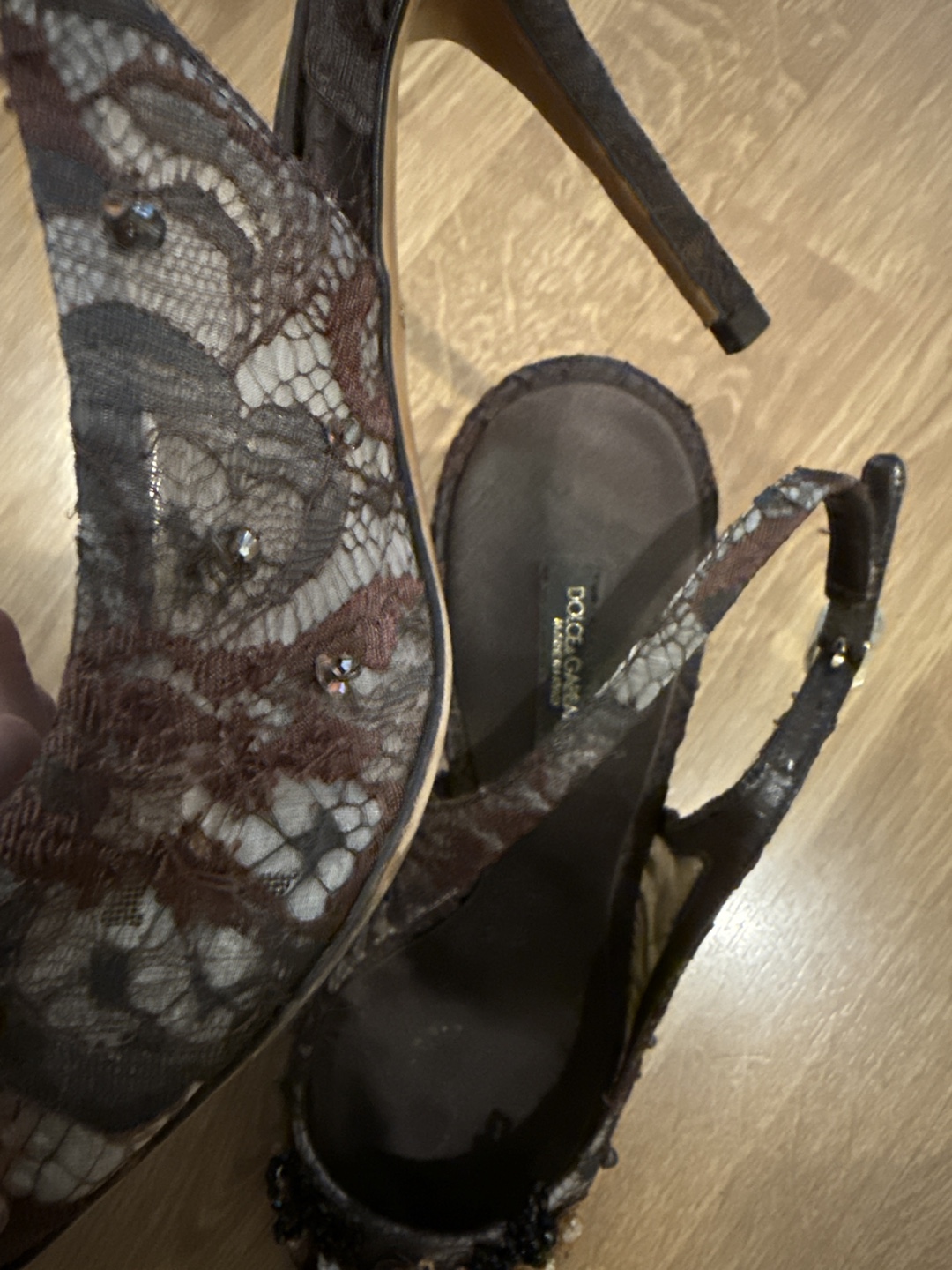 Authentic Dolce & Gabbana Embellished Lace Slingback Heels - photo 5