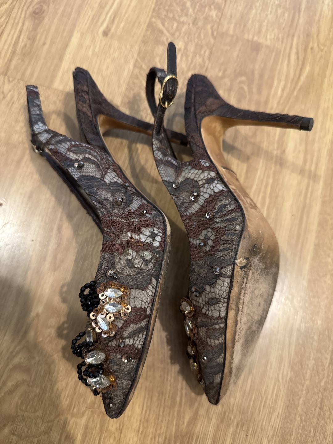 Authentic Dolce & Gabbana Embellished Lace Slingback Heels - photo 2
