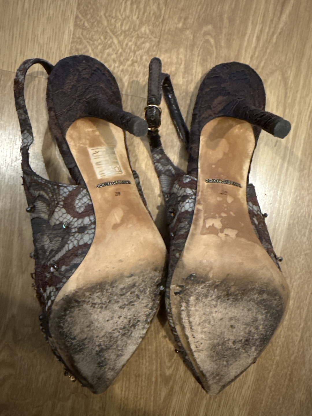 Authentic Dolce & Gabbana Embellished Lace Slingback Heels - photo 3