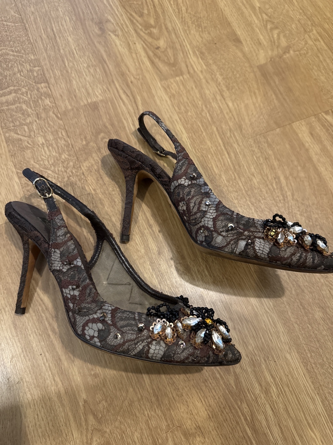 Authentic Dolce & Gabbana Embellished Lace Slingback Heels - photo 4