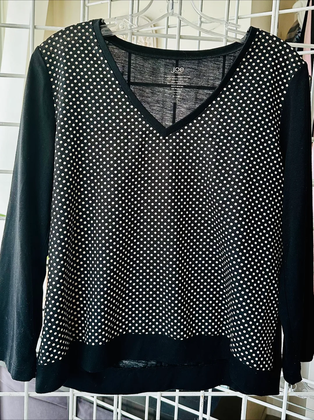 Joe Fresh Black and beige Polka Dot 3/4 Sleeve Top Size L/G thumbnail