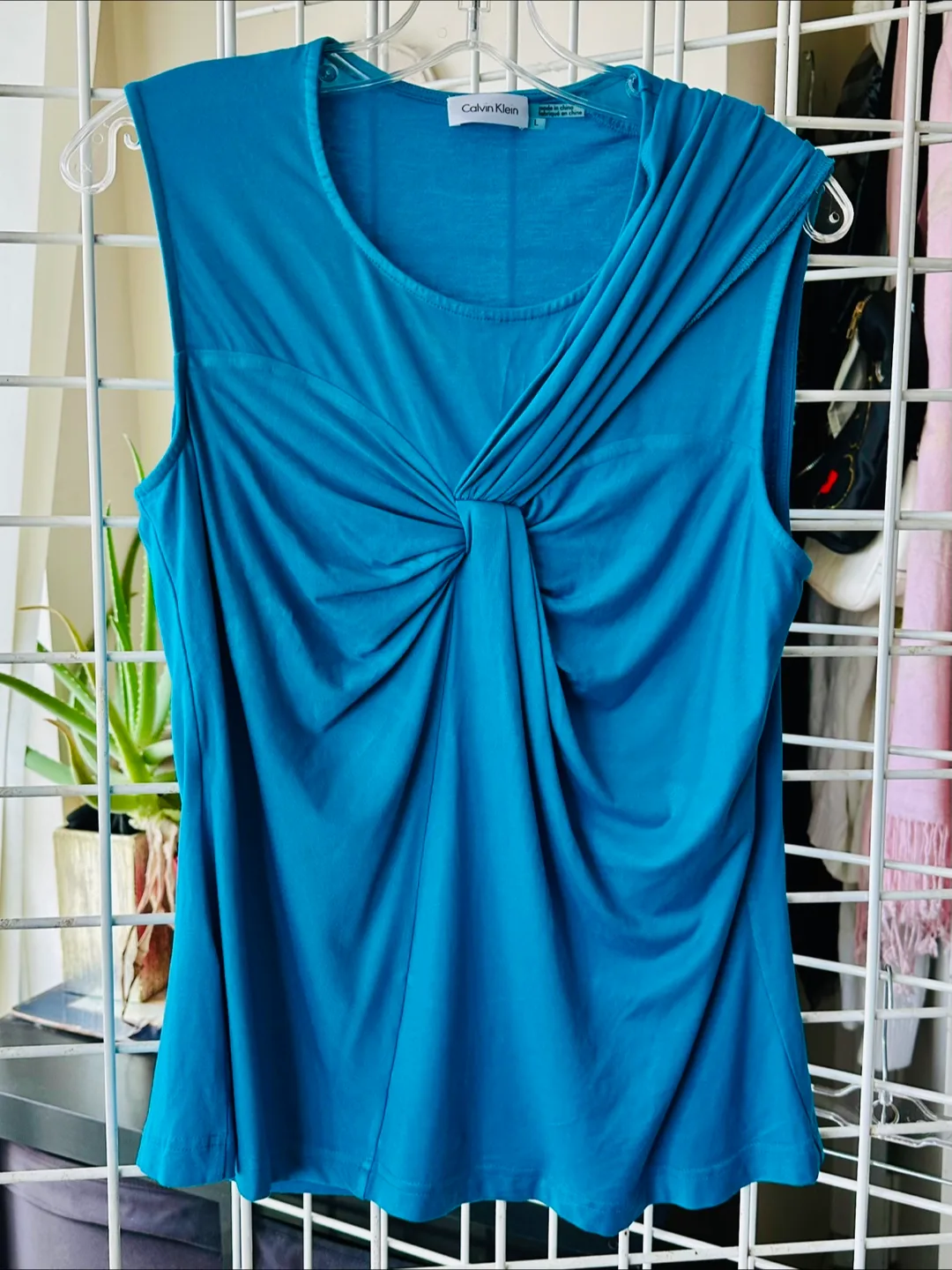 Calvin Klein Teal Sleeveless Blouse, Size L thumbnail