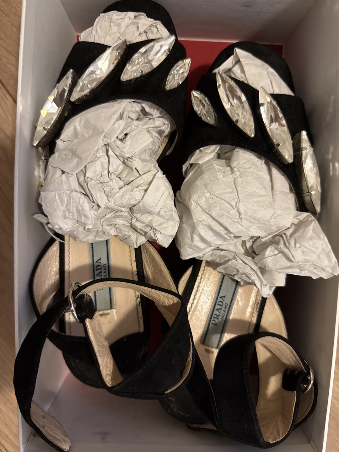 Authentic Prada Black Crystal Embellished Sandals - photo 4