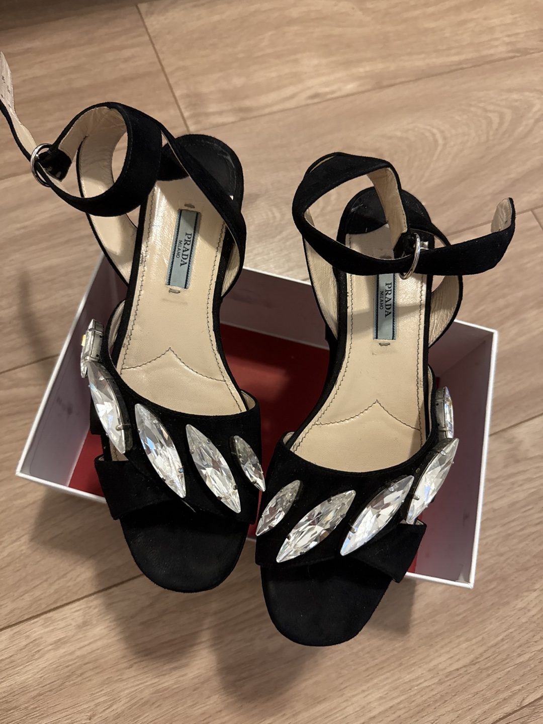 Authentic Prada Black Crystal Embellished Sandals