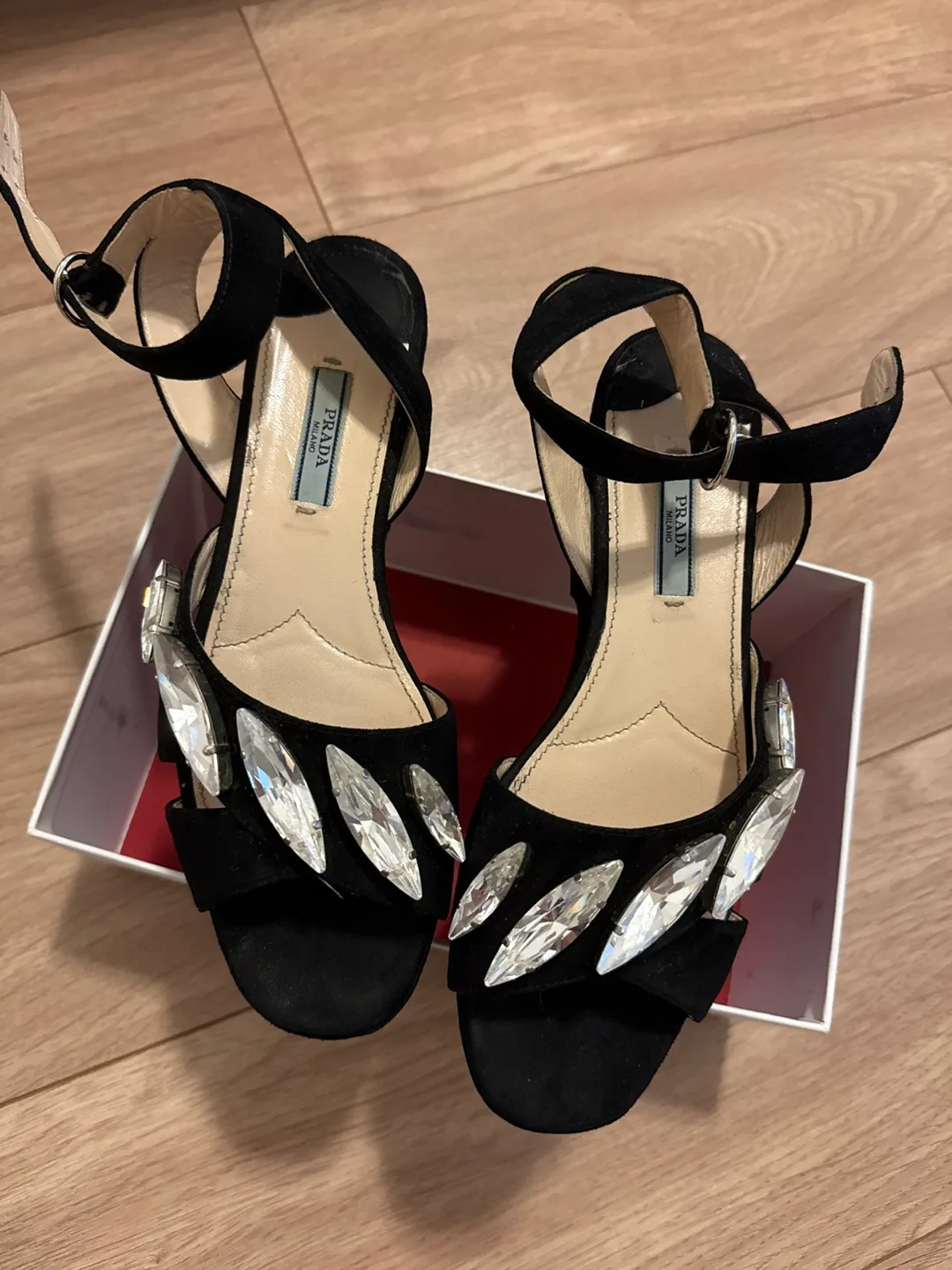 Authentic Prada Black Crystal Embellished Sandals thumbnail