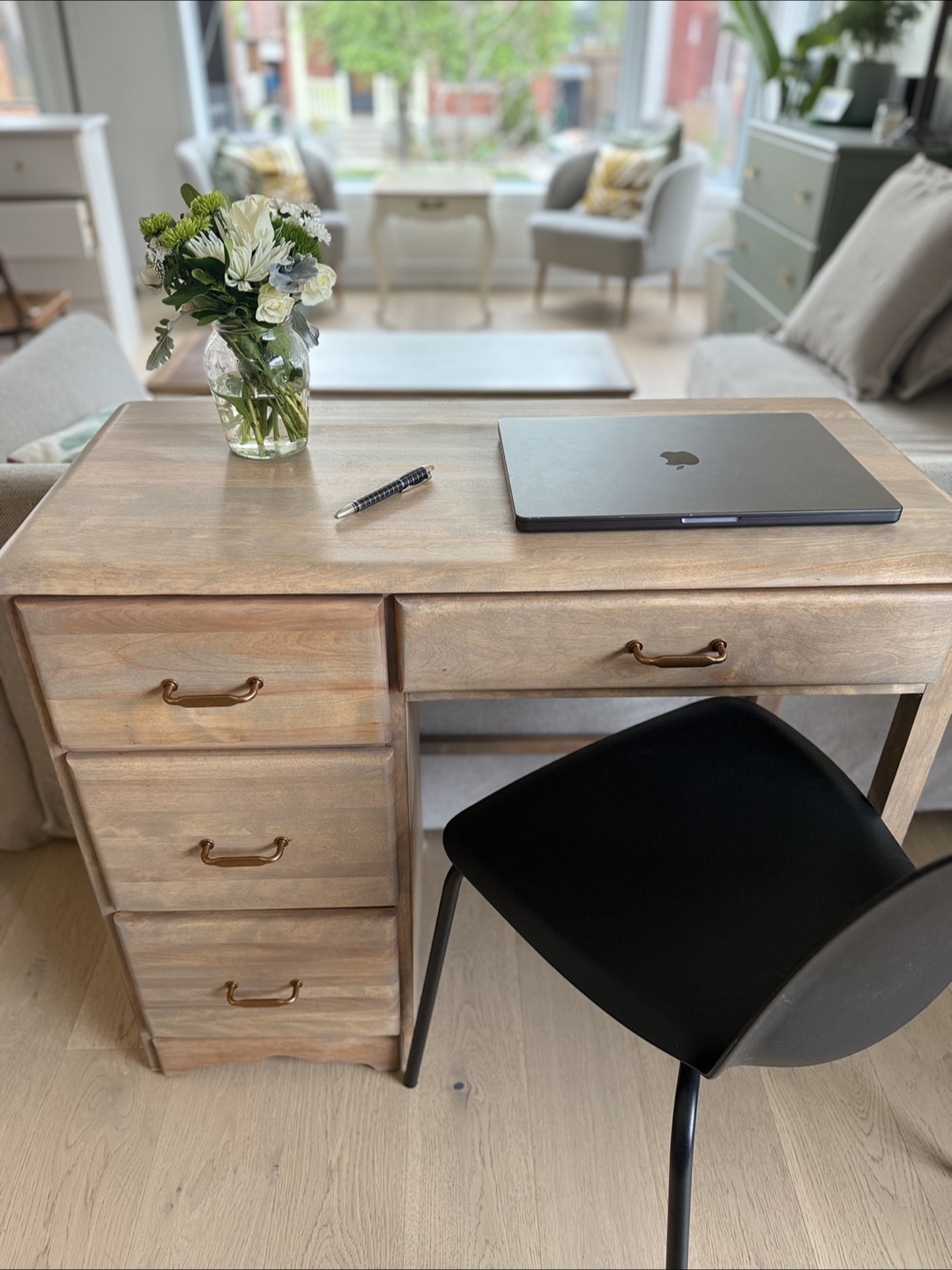 Vintage Wooden Desk with Four Drawers