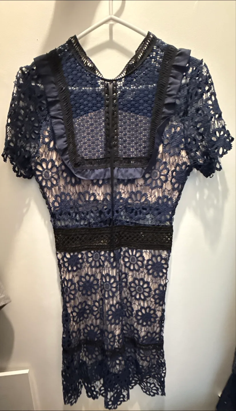 Stunning Navy Blue Lace Mini Dress thumbnail