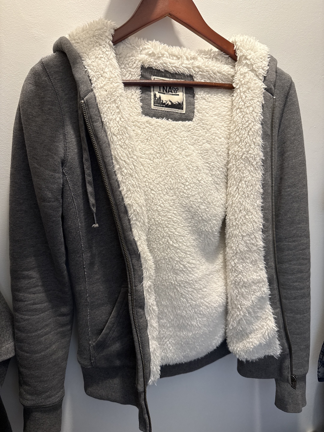 TNA Aritzia Small Grey Zip-Up Hoodie with Sherpa Lining