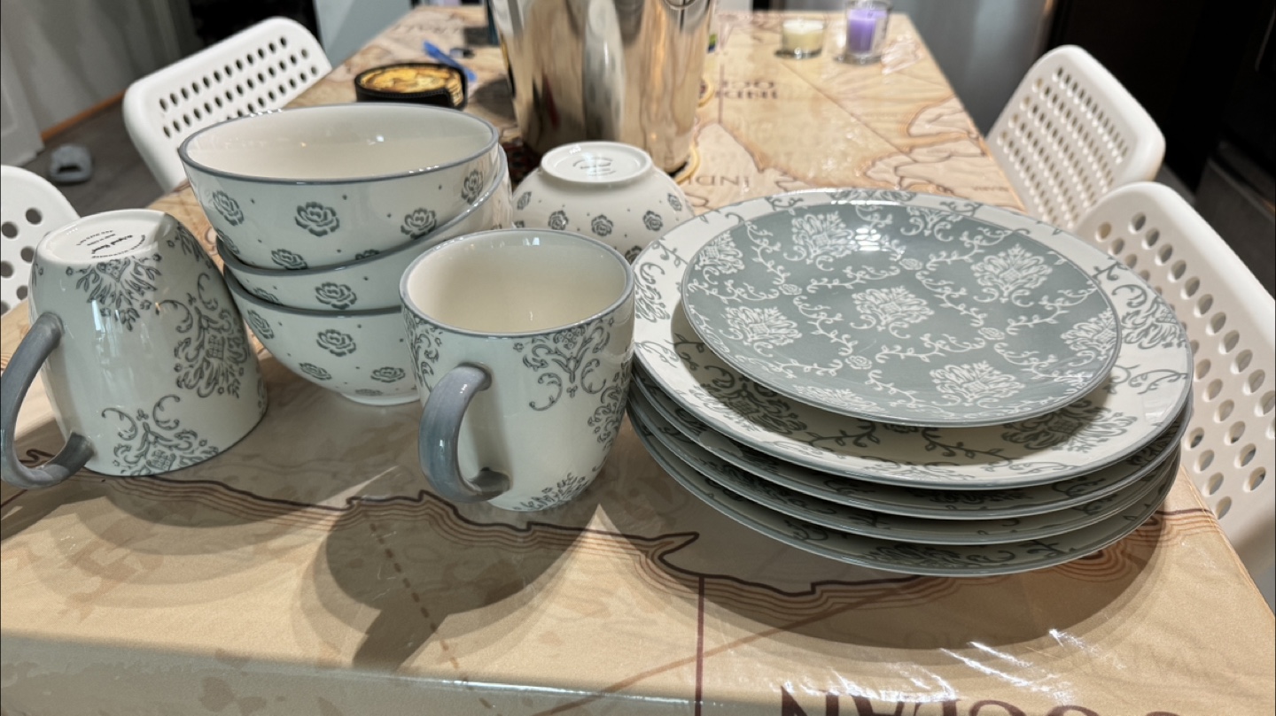 Grey and White Floral Dinnerware Set
