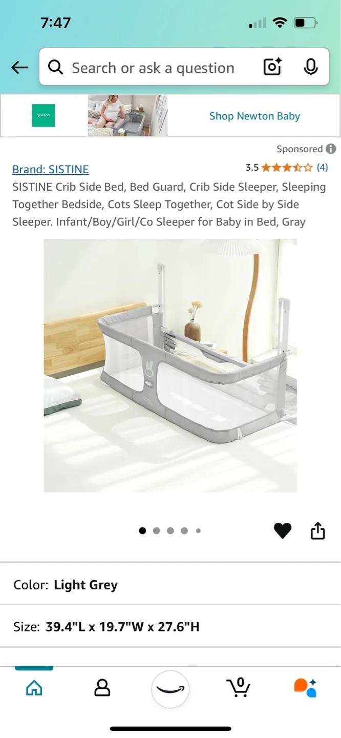 SISTINE Baby Crib Side Bed, Light Grey image indicator(2)
