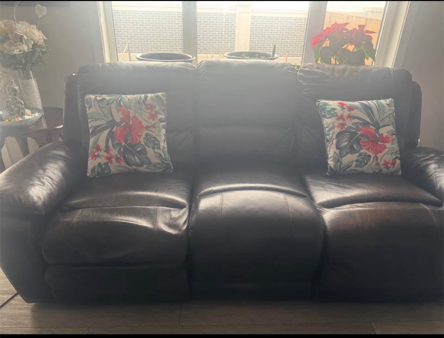 Brown Leather Reclining Sofa - photo 2