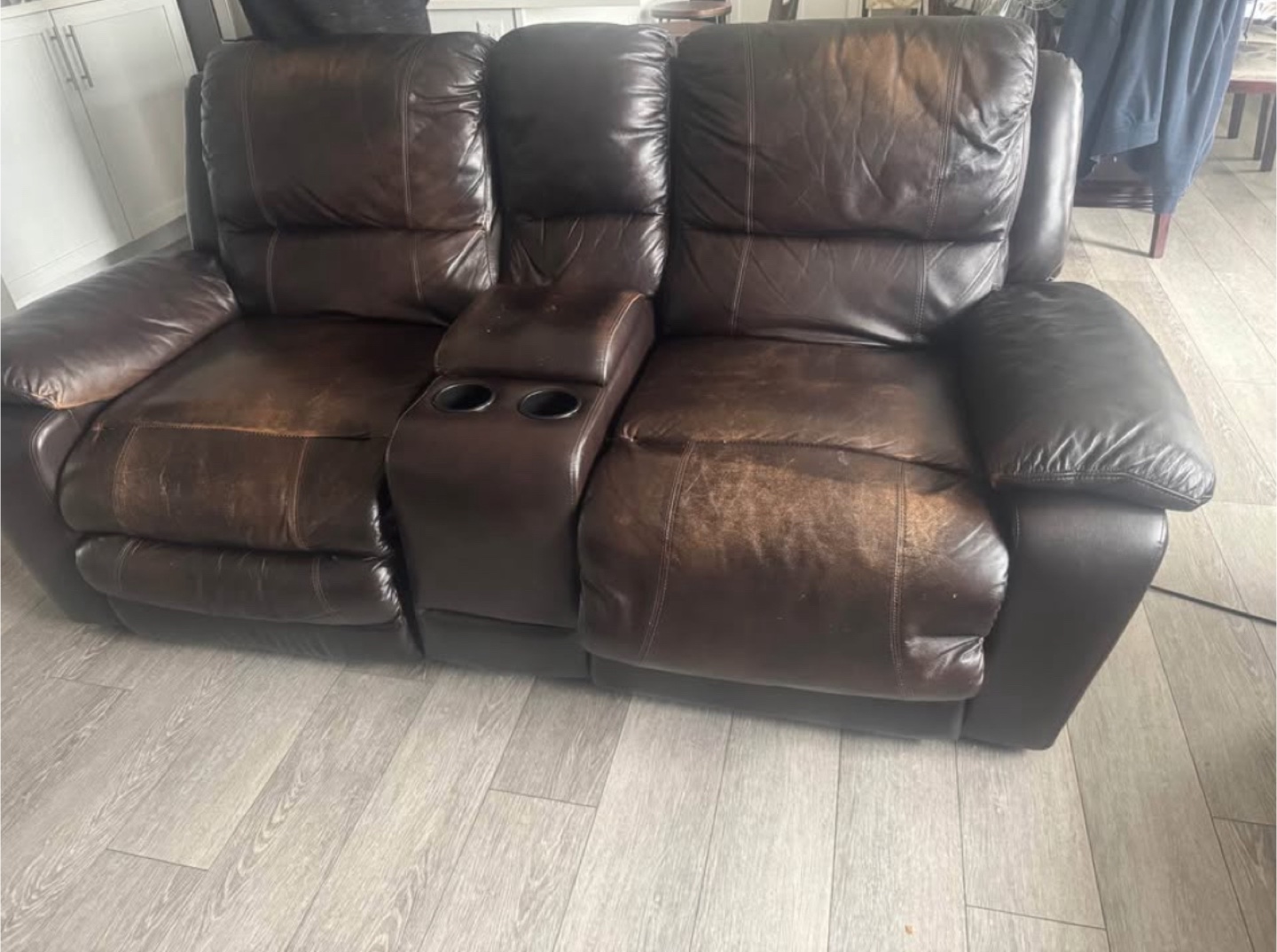 Brown Leather Reclining Sofa - photo 4