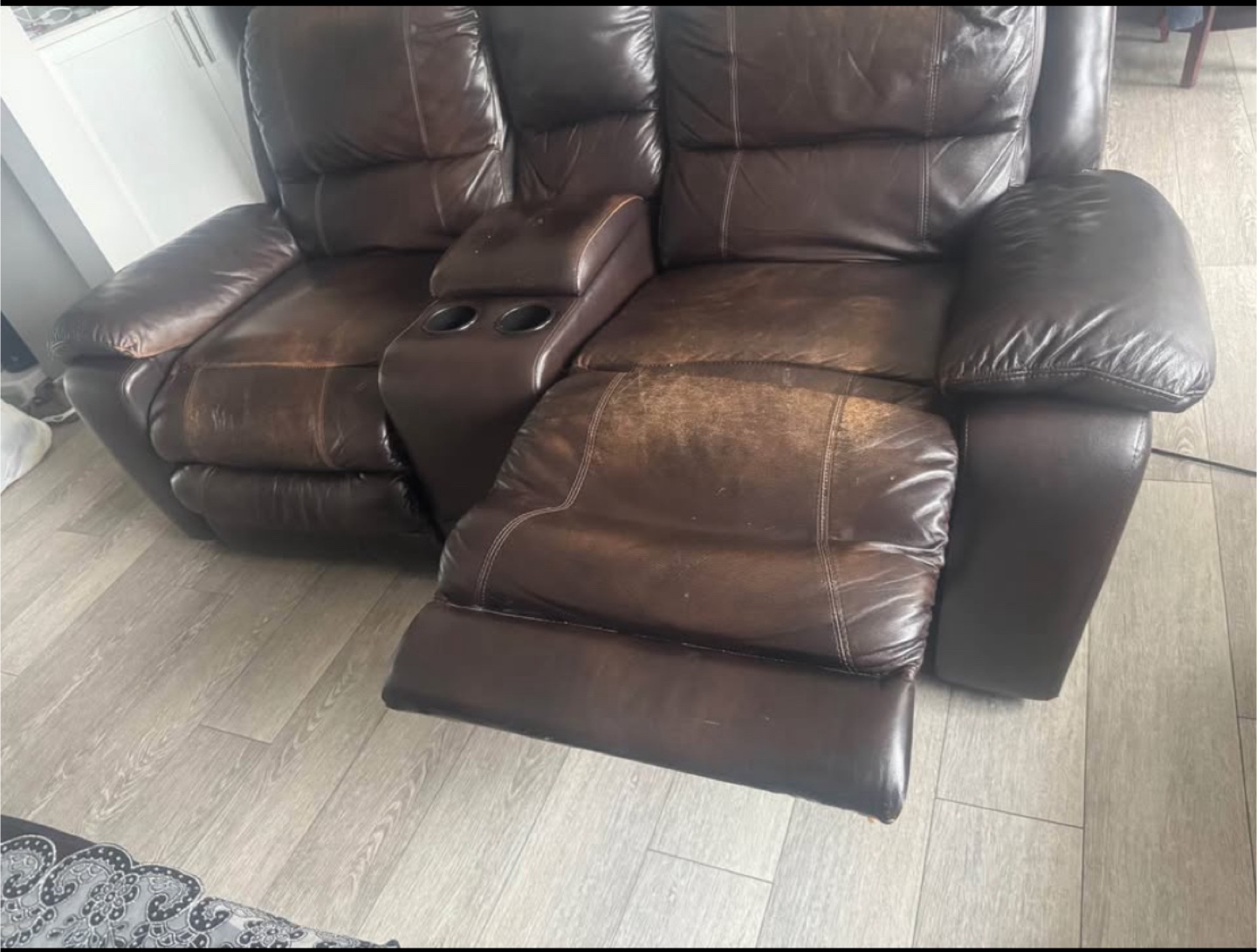 Brown Leather Reclining Sofa - photo 3