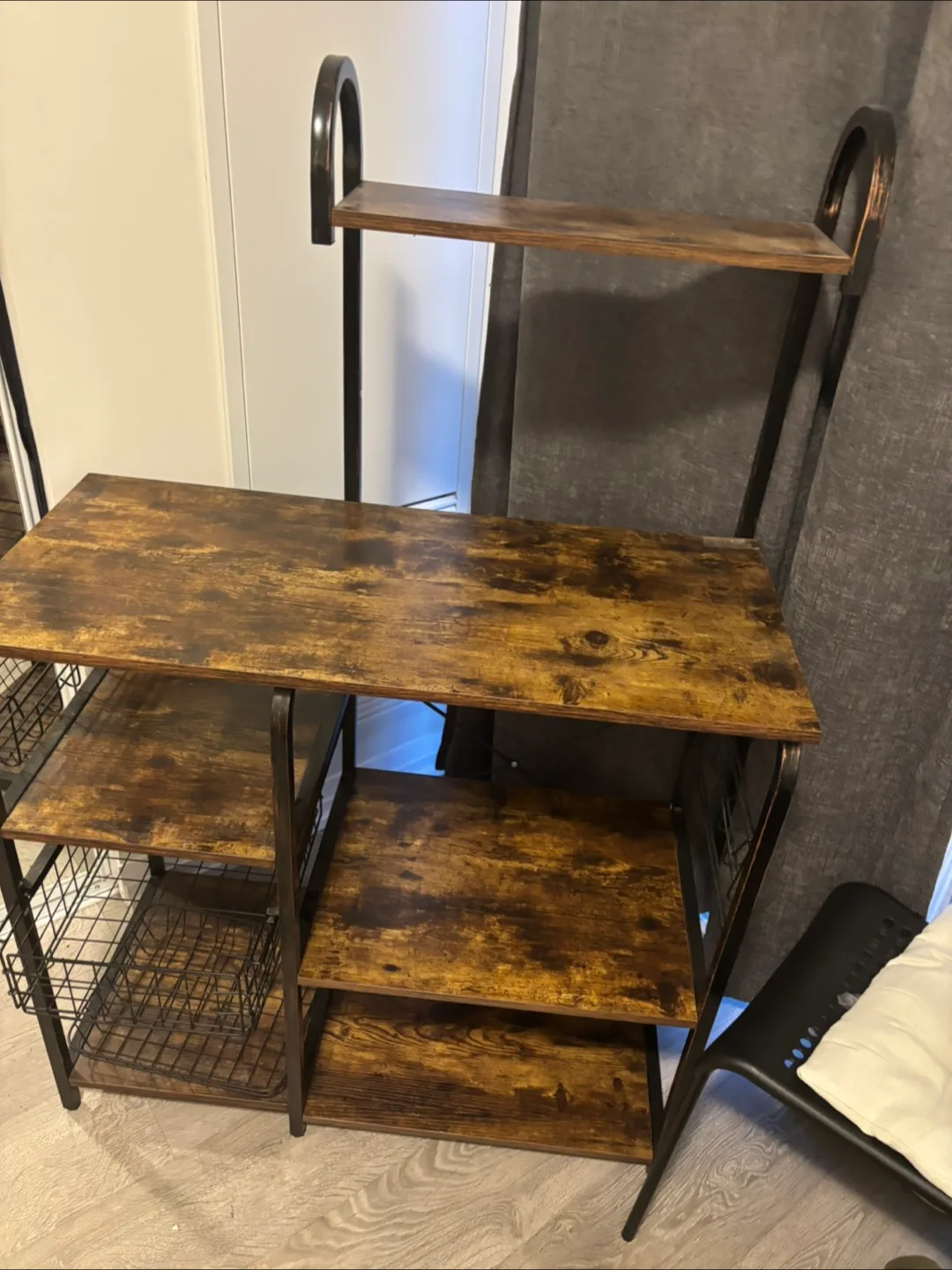 Rustic Brown Kitchen Baker's Rack with Metal Frame image indicator(3)