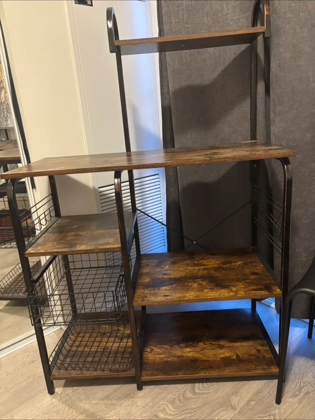 Rustic Brown Kitchen Baker's Rack with Metal Frame image indicator(4)