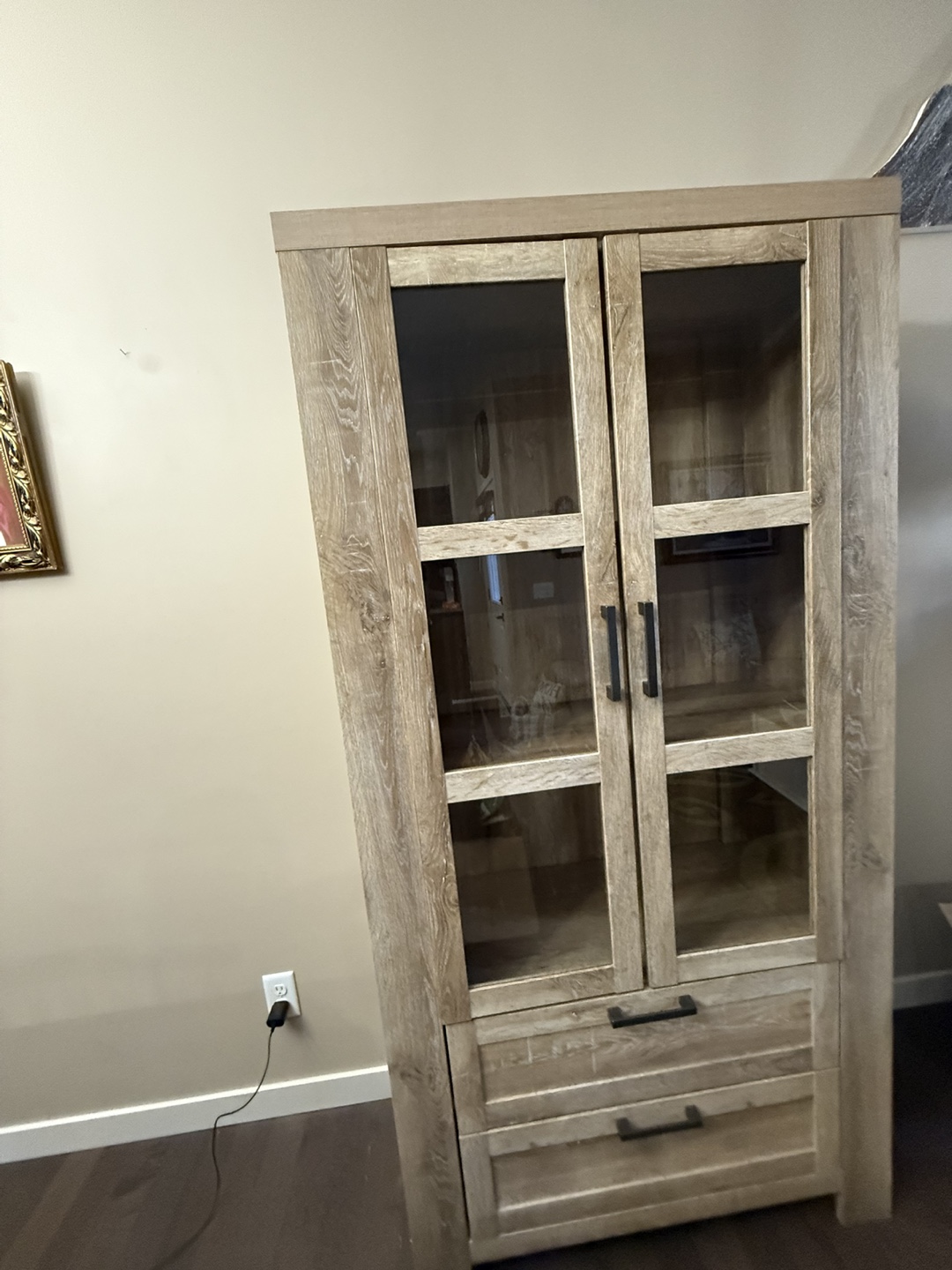 Wooden Display Cabinet with Glass Doors.  H-72”, D- 16”, W-36”