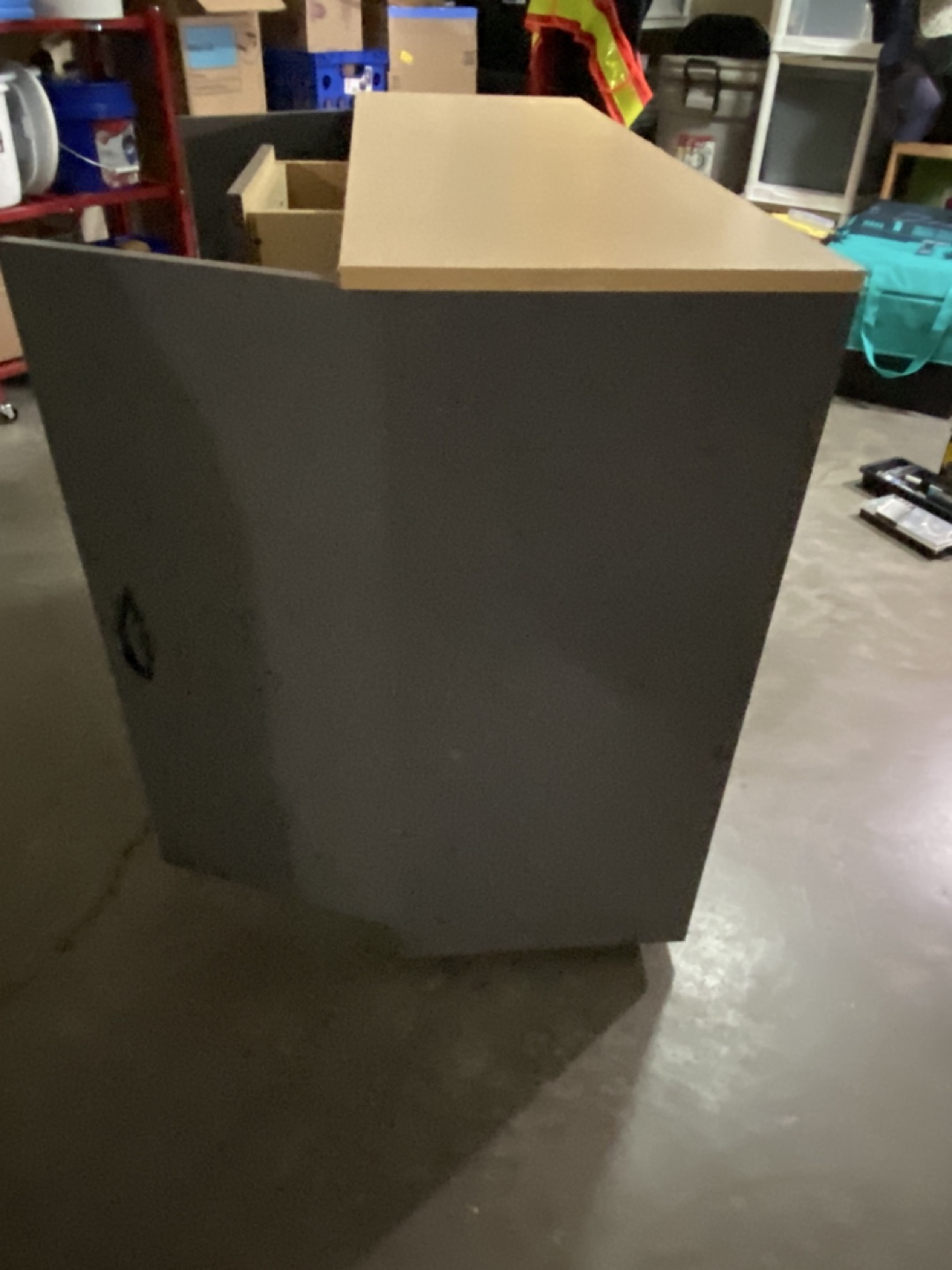 Grey and Beige Storage Cabinet with Shelves and Drawer - photo 3