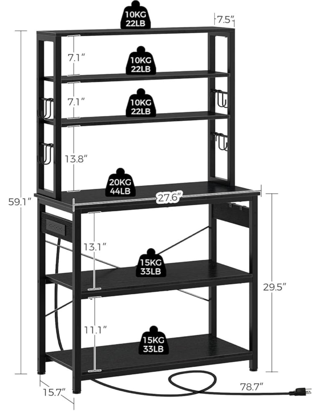 Black Metal Baker's Rack with Power Outlet - photo 3