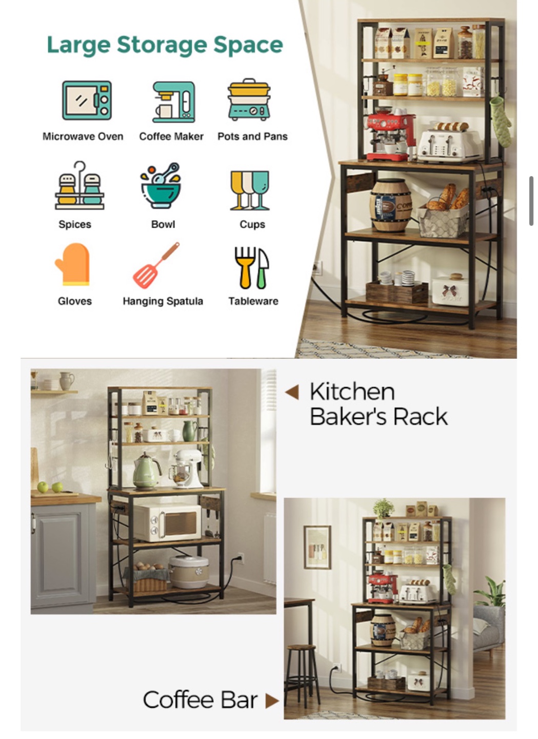 Black Metal Baker's Rack with Power Outlet - photo 5