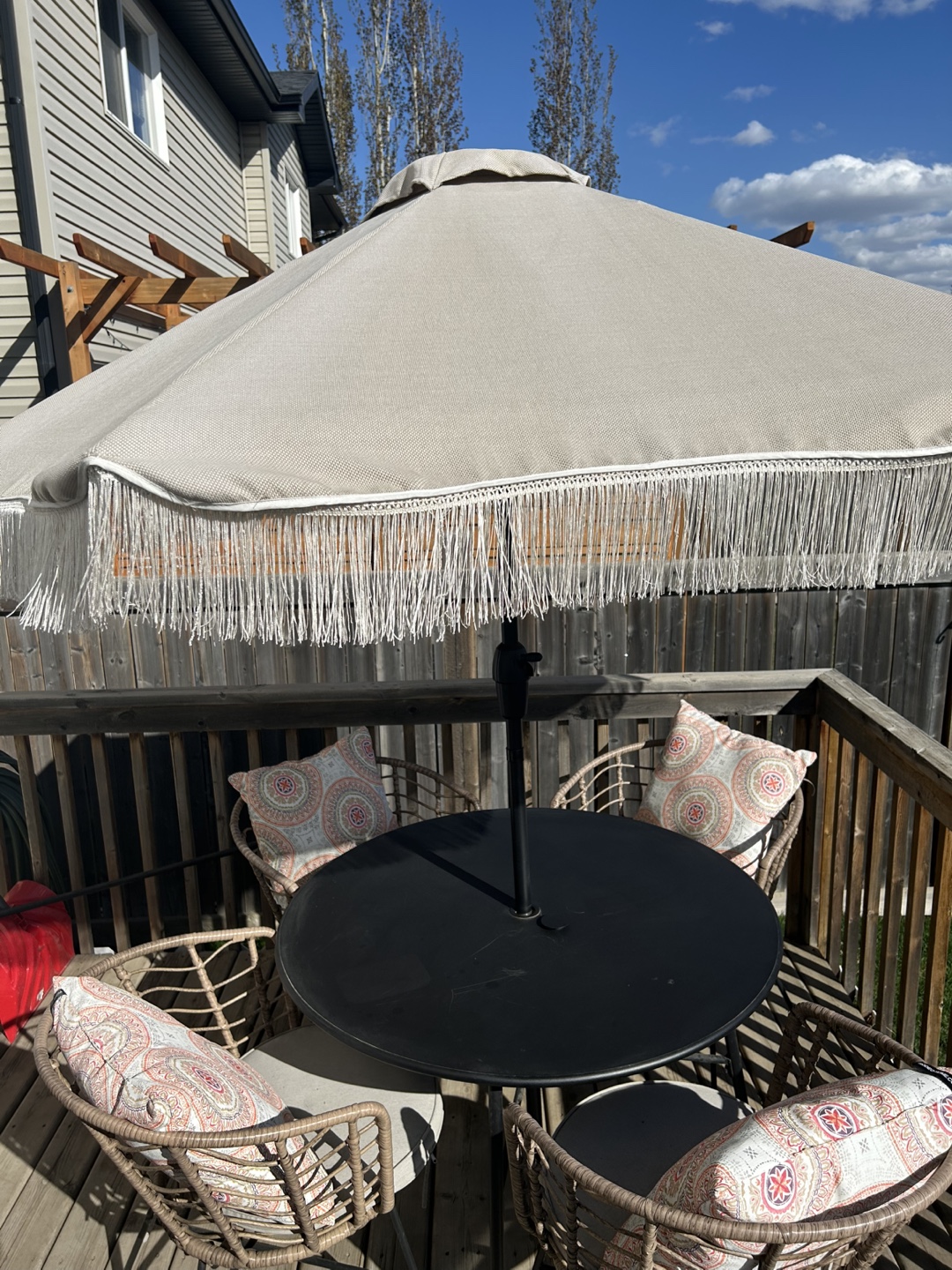 Outdoor Patio Set with Fringe Umbrella - photo 2