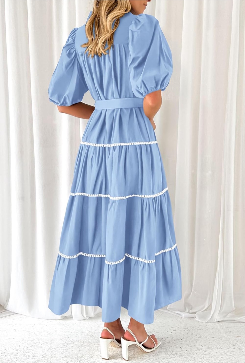 NEW! Beautiful Puffy Sleeve Button Down Light Blue Maxi Dress - photo 5