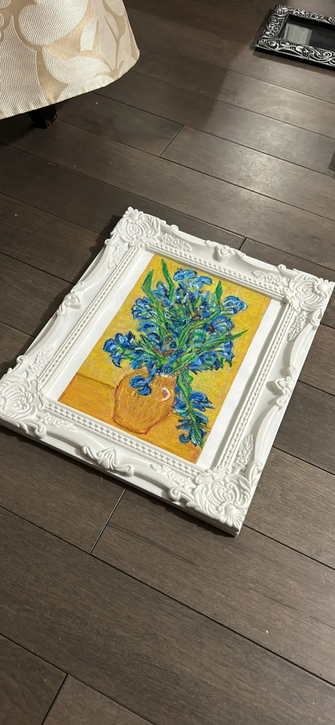 Framed Irises Painting Oil Pastel Painting image indicator(4)