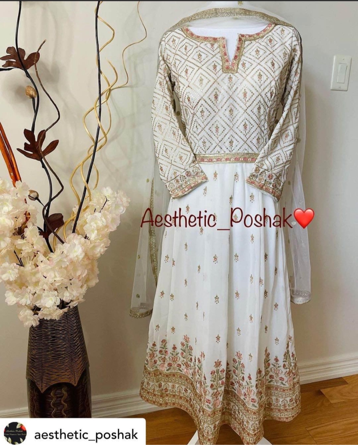 Gorgeous Off-White Embroidered Anarkali Suit