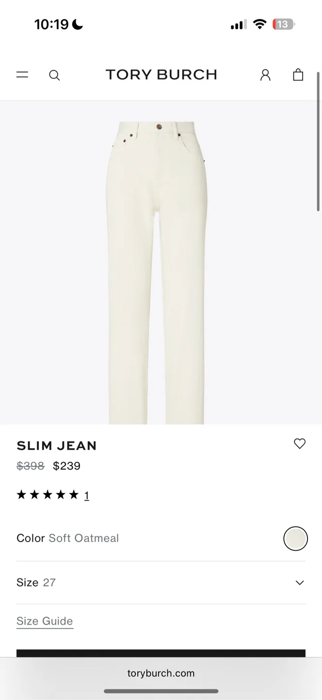 Tory Burch Slim Corduroy Jeans - Size 27 - Soft Oatmeal image indicator(4)