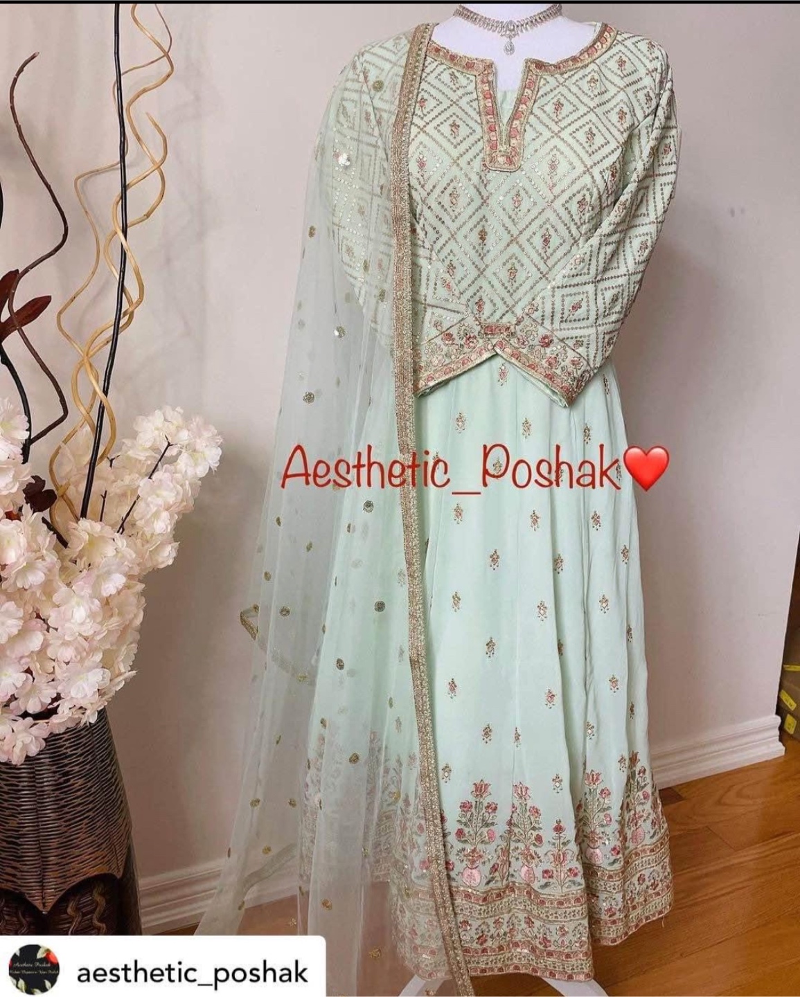 Beautiful Mint Green Anarkali suit
