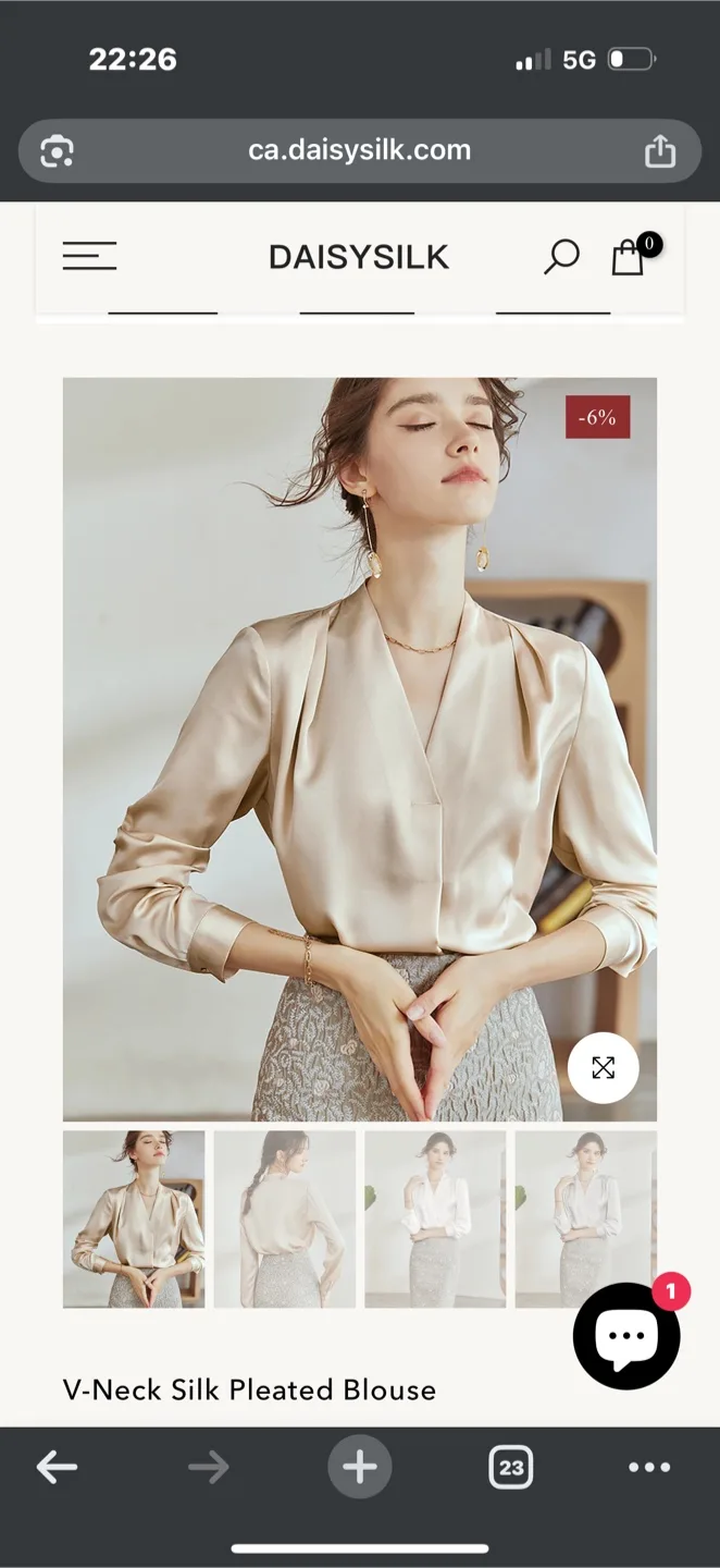 DAISYSILK V-Neck Silk Pleated Blouse thumbnail