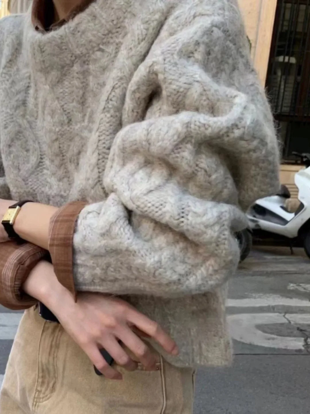 Grey Wool Cable Knit Oversized Sweater thumbnail