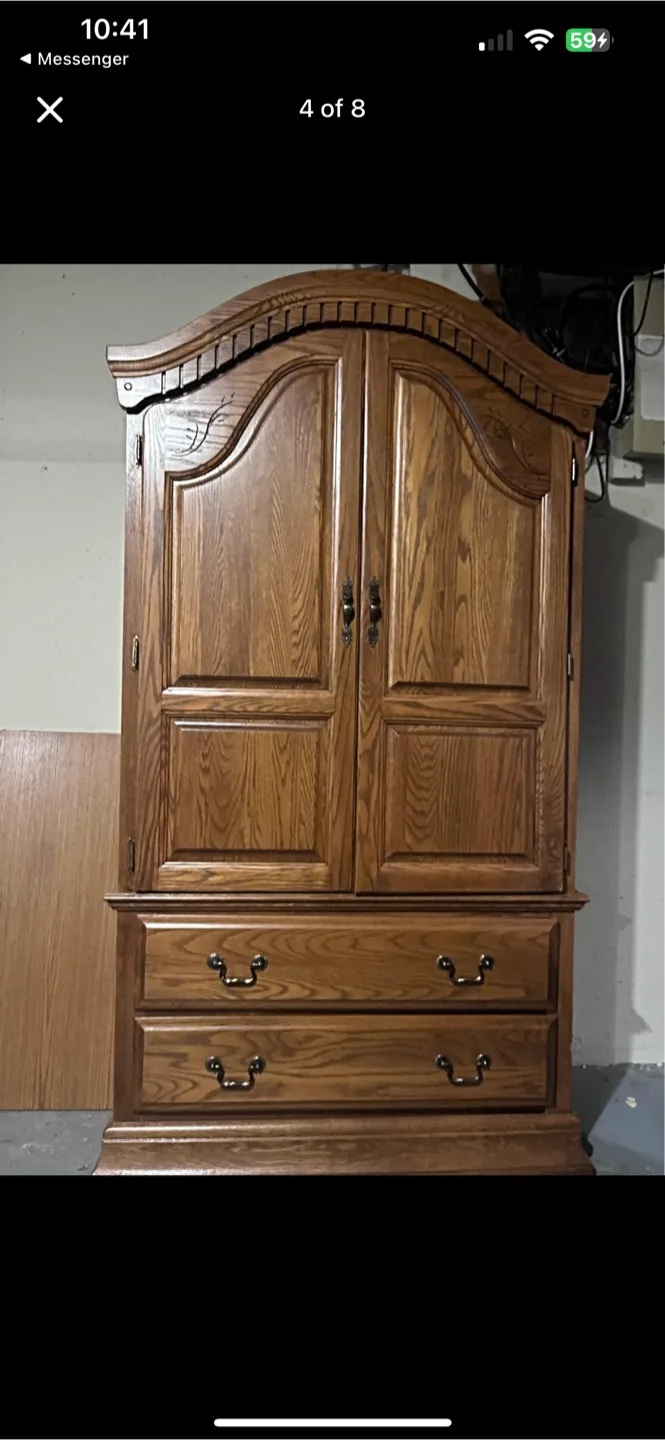 Solid Oak Armoire with Two Drawers image indicator(4)