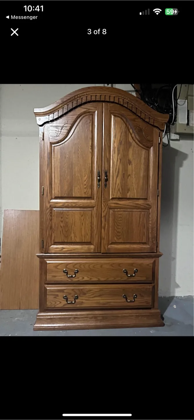 Solid Oak Armoire with Two Drawers image indicator(8)