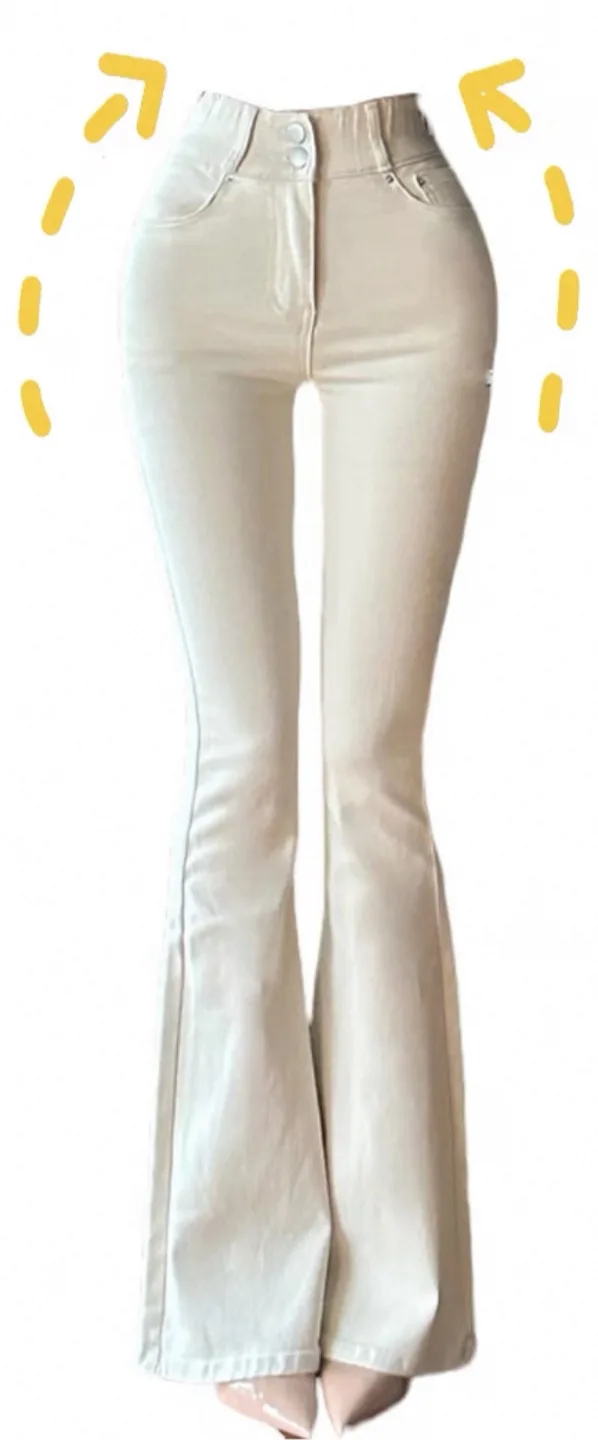 Cream-coloured high-waisted flare jeans