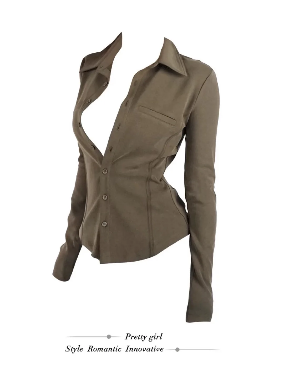 Olive Green Fitted Long Sleeve Button-Up Shirt