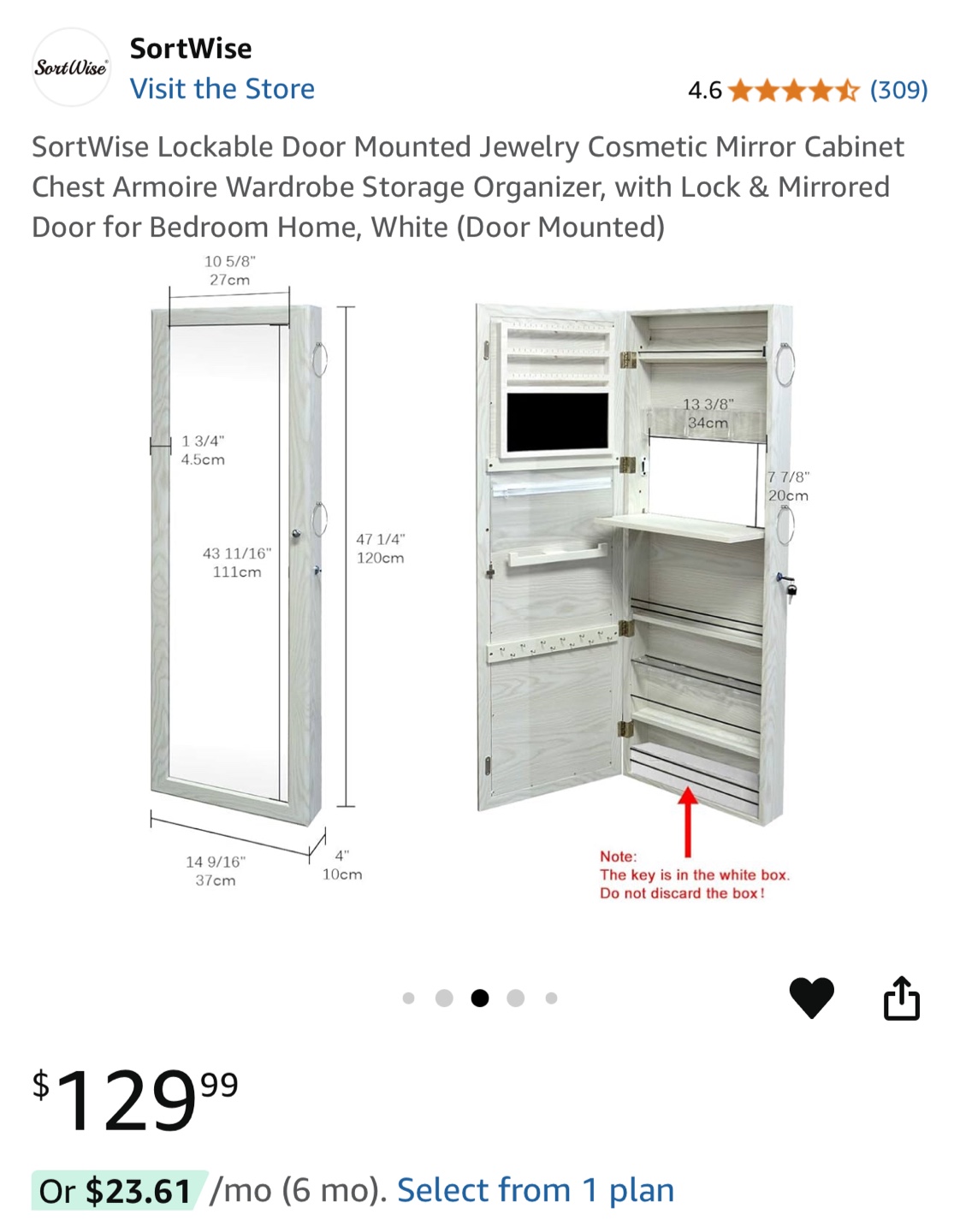 Jewelry Cabinet with full mirror - photo 2