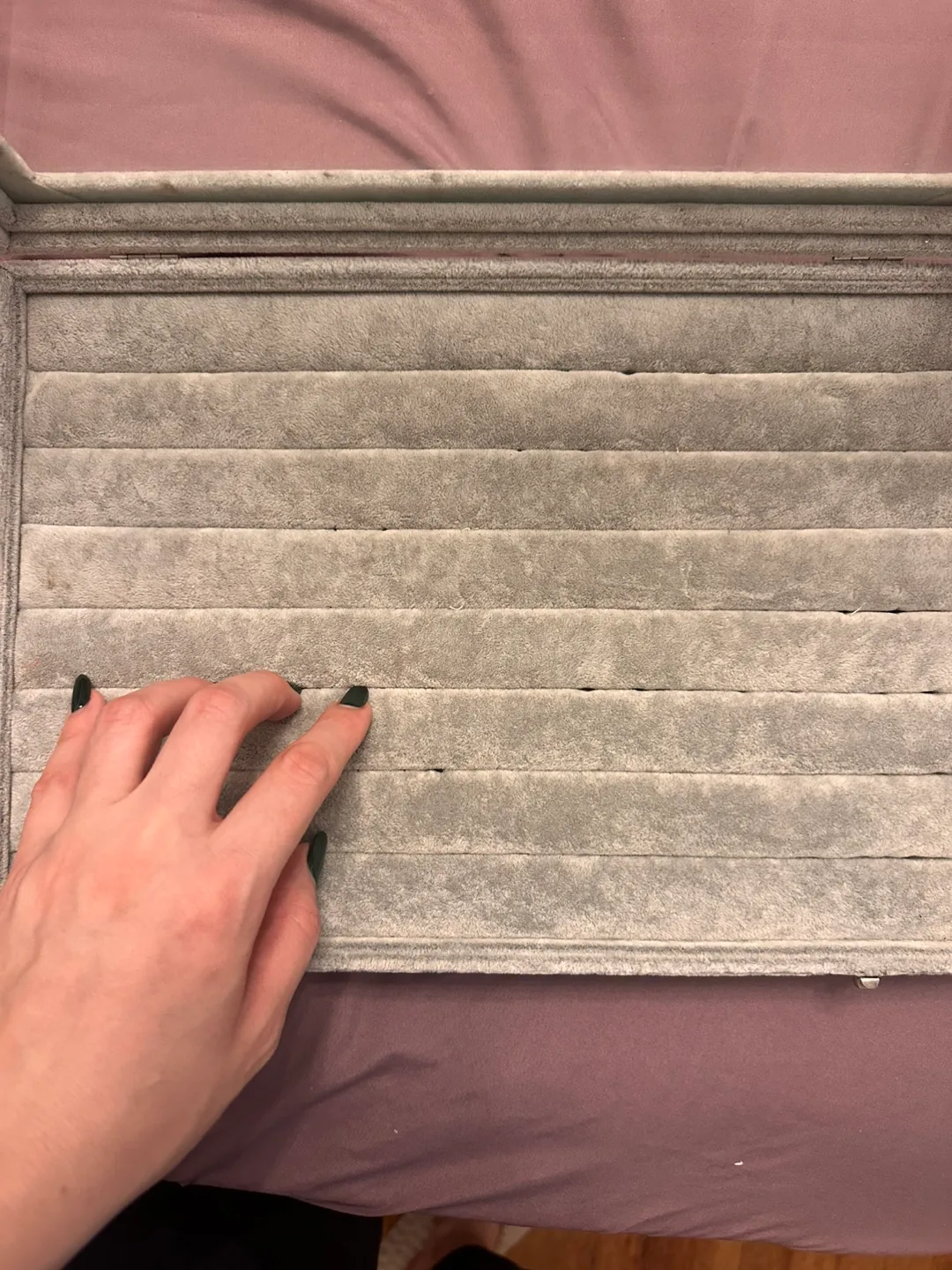 Gray Velvet Ring Display Case with Glass Top image indicator(5)