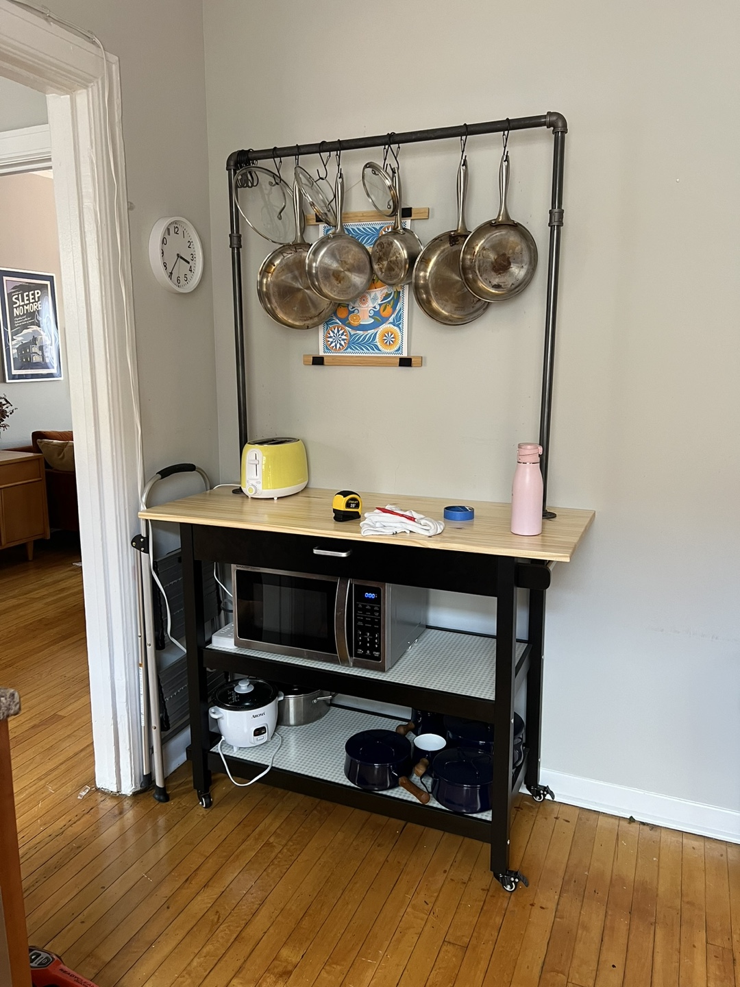 Kitchen Cart with Pots and Pans Rack