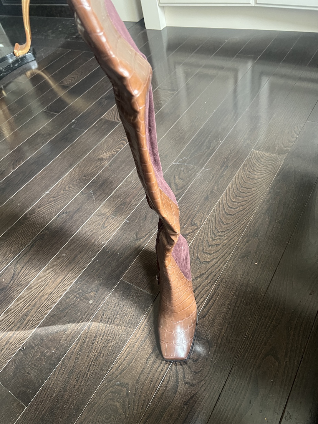 Brown Croc and Suede Over-the-Knee Boots - photo 5
