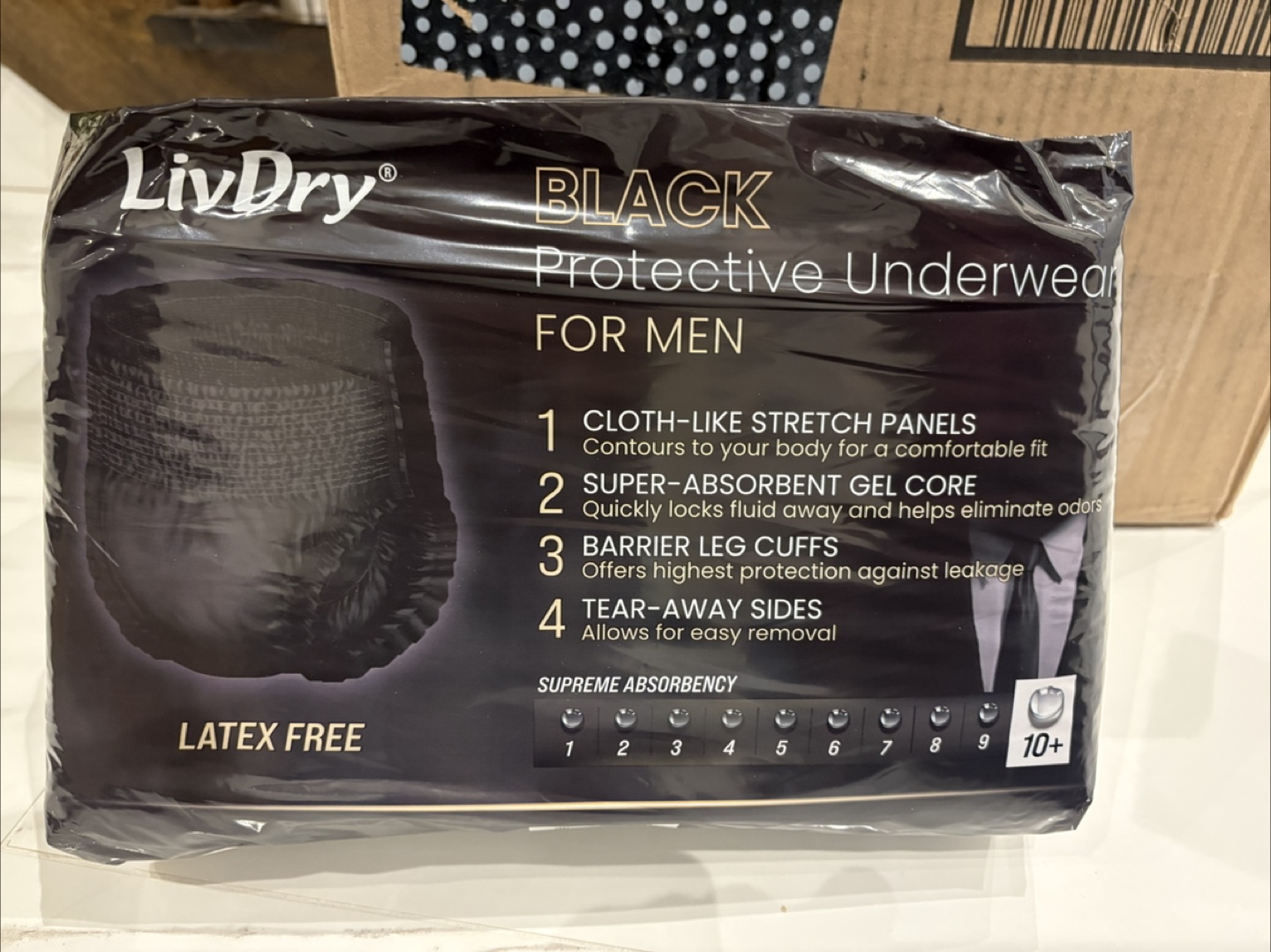 LivDry Men's Protective Underwear - X-Large - Black - 11 Pack