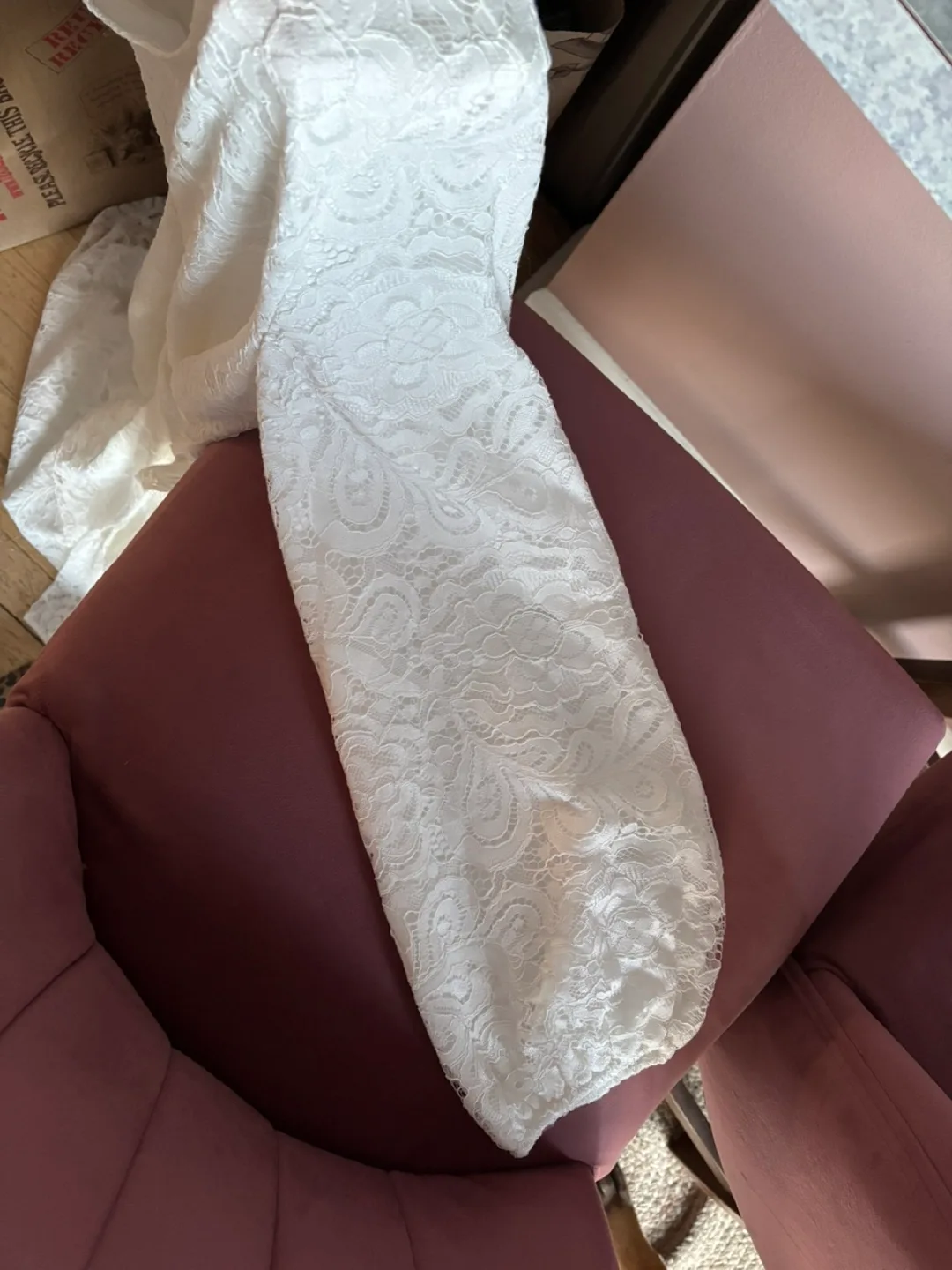 Size L Elegant White Lace Maxi Dress with 3/4 Sleeves image indicator(8)