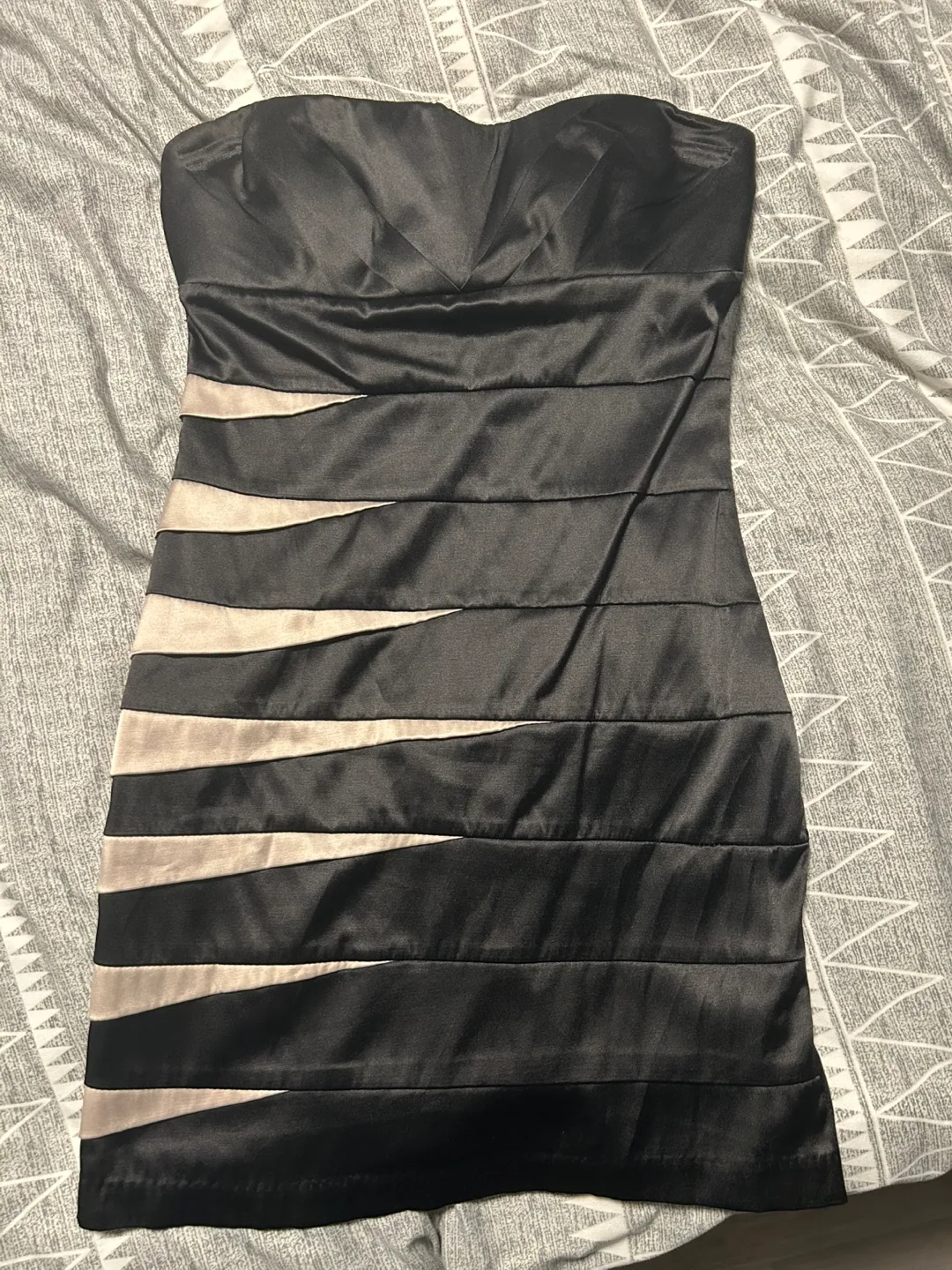 Black and Beige Satin Mini Dress thumbnail