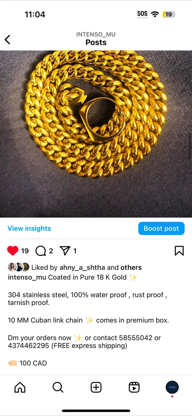 Coated in Pure 18 K Gold 22 inch , 10 MM Cuban link chain image indicator(3)