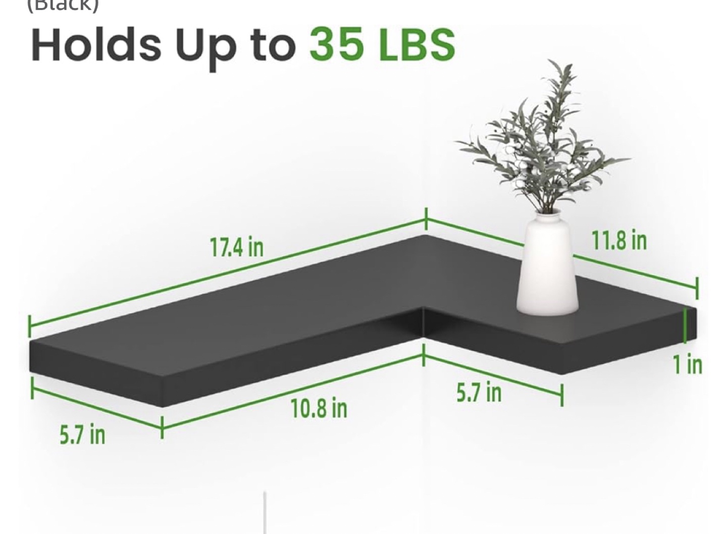 Nature's Source 3-Tier Corner Floating Shelves - Black - photo 3