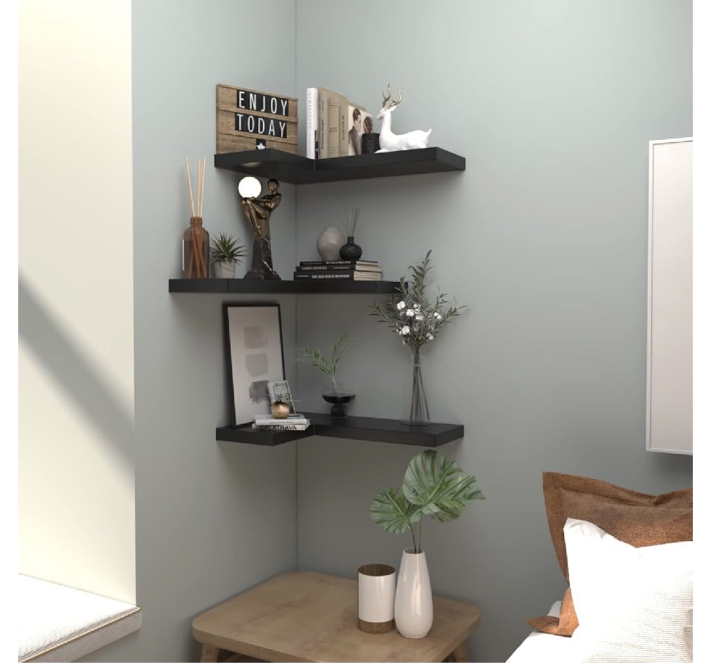 Nature's Source 3-Tier Corner Floating Shelves - Black - photo 2